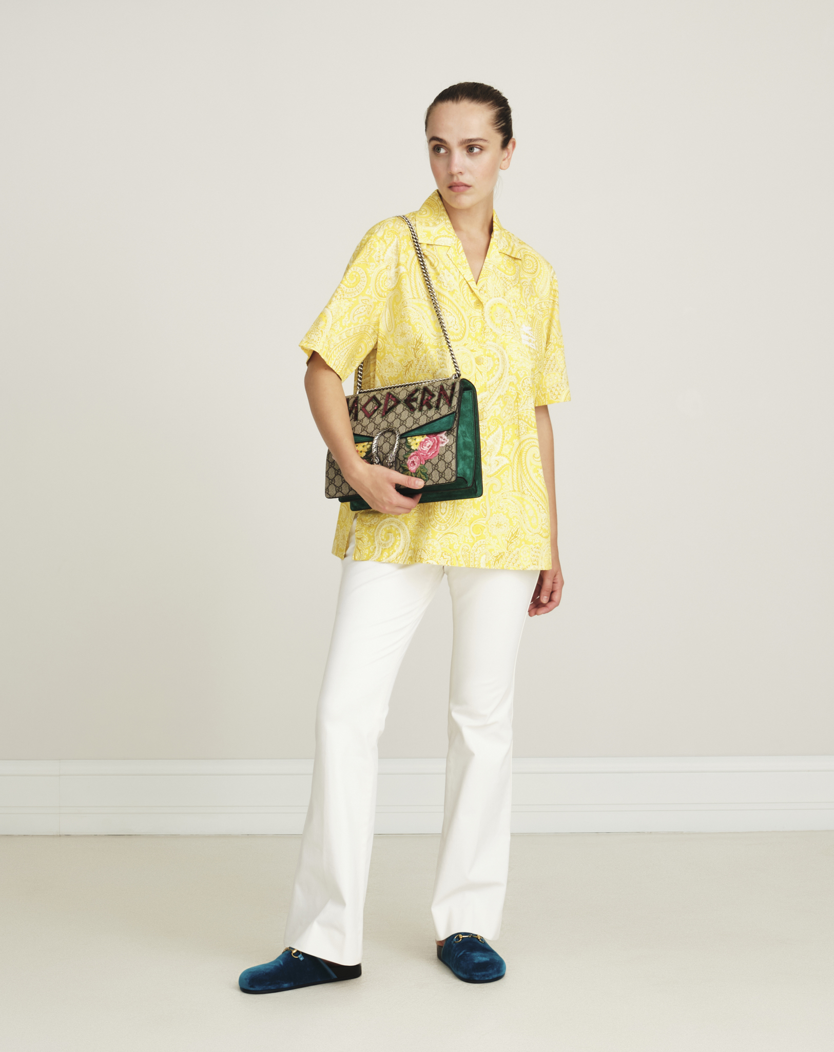 Etro - Yellow Paisley Printed Oversized Cotton Shirt 38